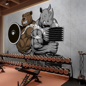 Body Building Graffiti Wallpaper Mural, Gym Center Lifting Wall Mural, Fitness Center Wall Decor