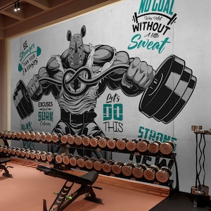 Gym Center Graffiti Wallpaper, Body Building Wall Mural, Fitness Center Wall Decor