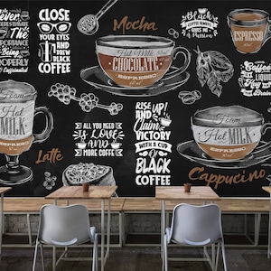 Póster de cafetería elegante y personalizable, mural de cafetería, mural de cafetería, papel tapiz de cafetería, papel tapiz de restaurante despegable y adhesivo