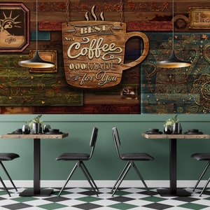 Coffee Wallpaper | Vintage Wallpaper for Restaurant | Wood Wallpaper | Cafe Mural Wallpaper