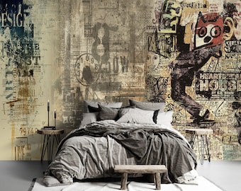 Papel de parede com grafite em estilo urbano, mural de parede com arte de rua grunge.