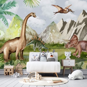 Dinosaur Wallpaper, Kids Wallpaper Peel and Stick, Jurrasic Wall Mural, Kids Self Adhesive Nursery Wall Mural, Trex Wallpaper