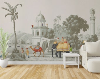 Historical Indian Wallpaper - Elephant and Camel Wall Mural - Asian Wallpaper