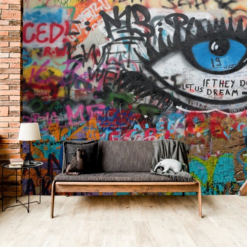 Urban Living Room Graffiti Wallpaper Street Art Design Big Etsy Australia