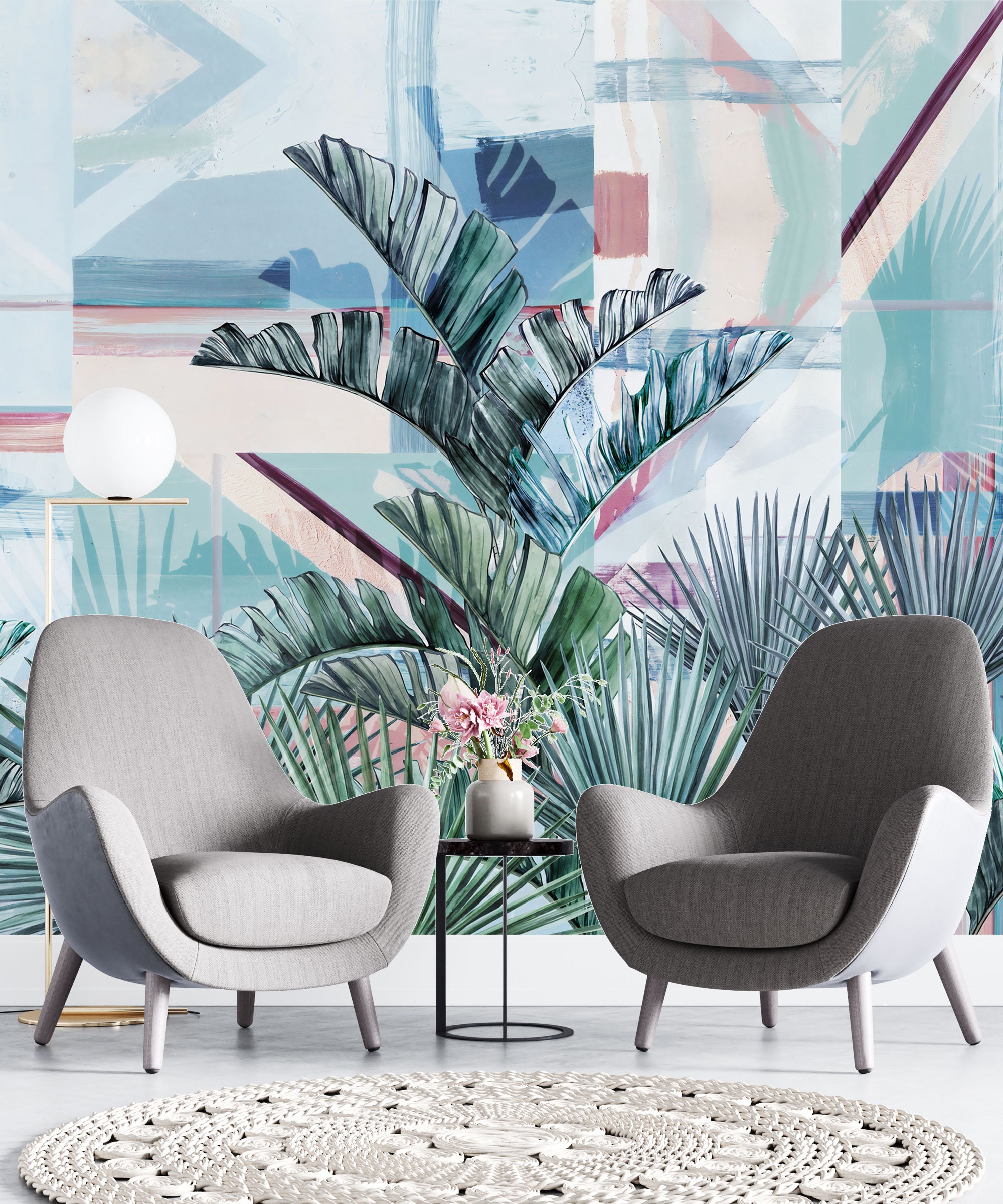 Tropical Wallpaper Mural Bathroom Wallpaper Blue Wallpaper Etsy