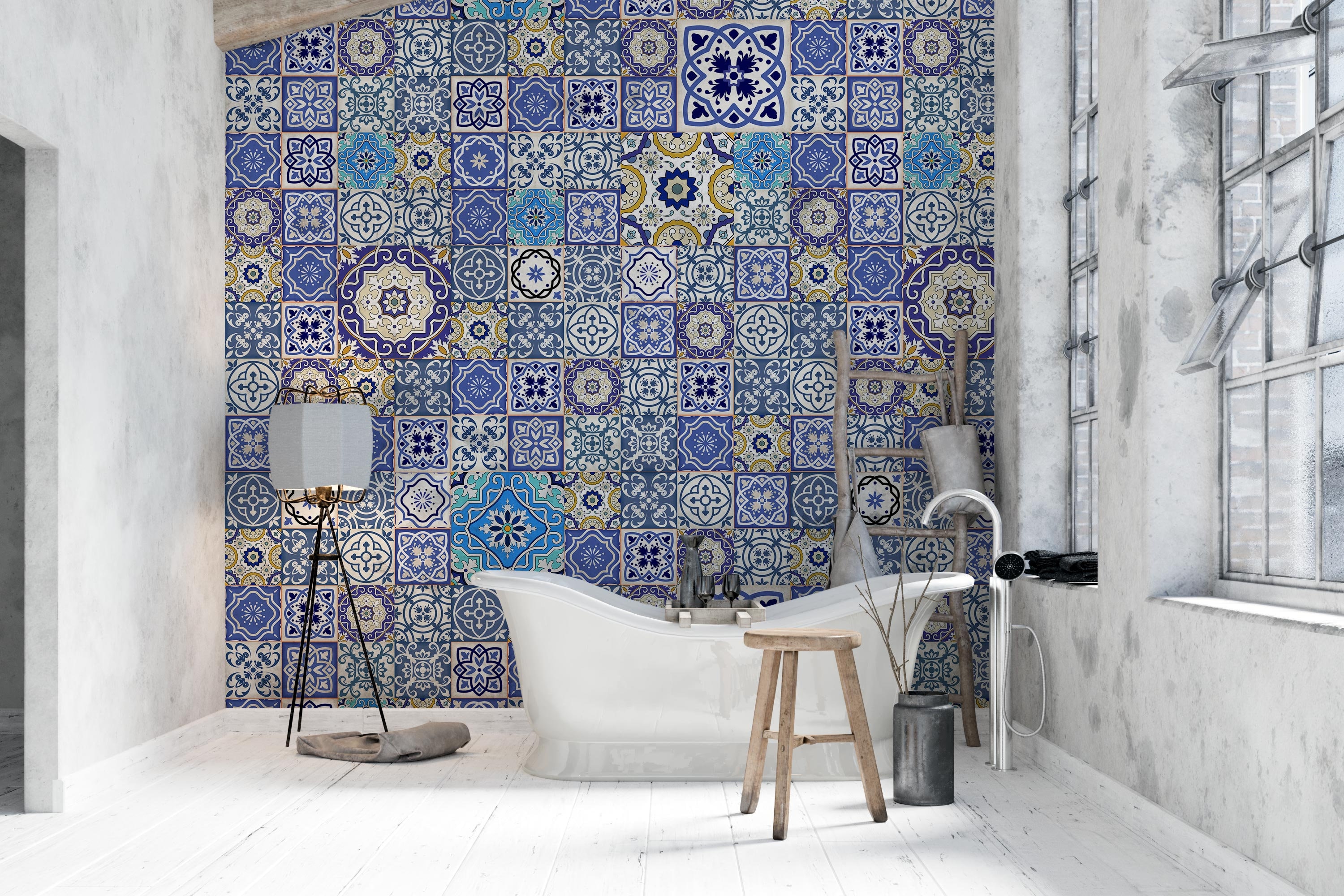 Mediterranean Tile Living Room Wallpaper Moroccan Tiles - Etsy