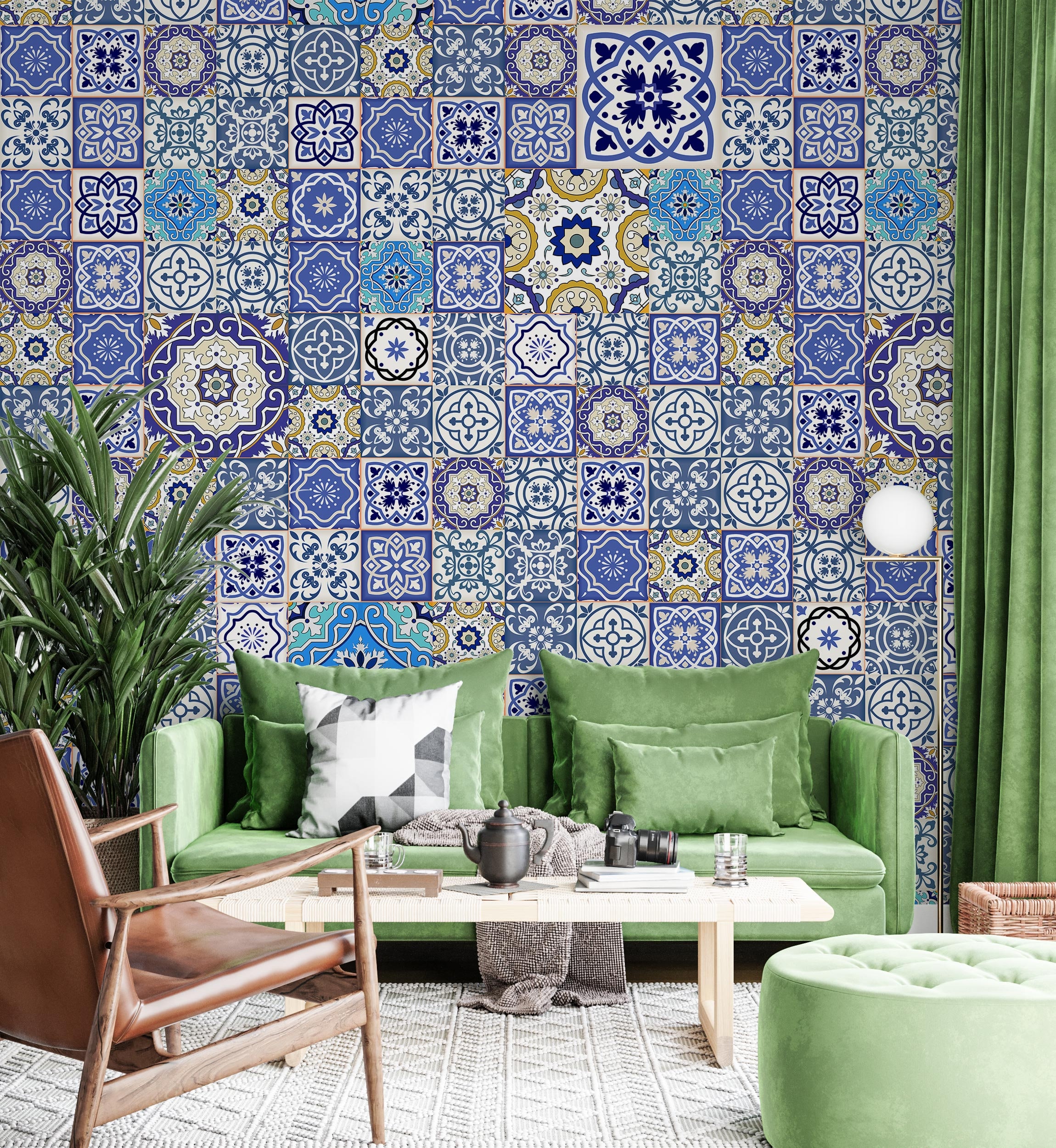 Mediterranean Tile Living Room Wallpaper Moroccan Tiles - Etsy