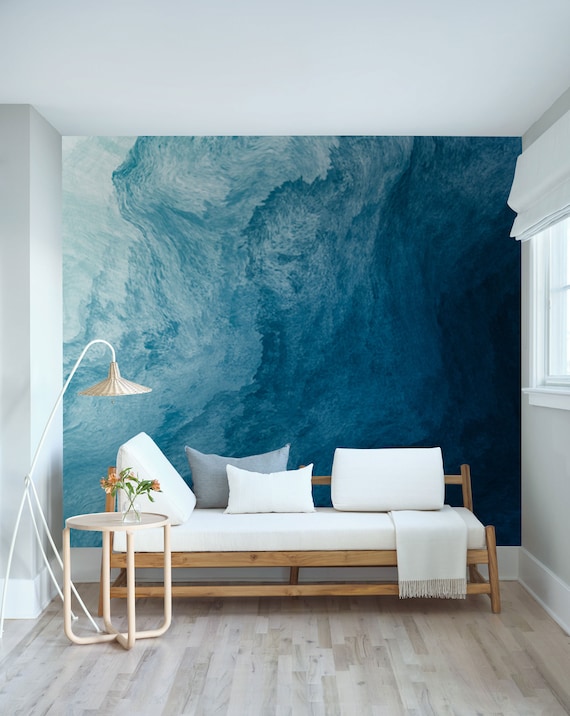 Abstract Blue Marble Wallpaper Liquid Grunge Textured Wall Mural