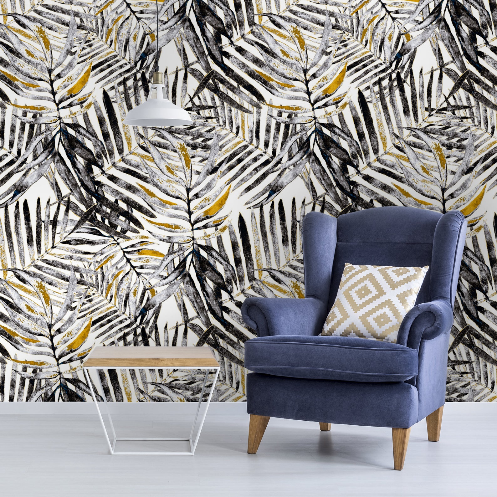 Black and Gold Palm Leaves Wallpaper Tropical Leaf Floral Etsy