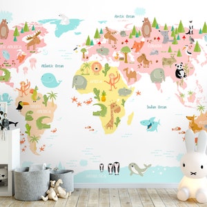 Kinderzimmer Tier Tapete, Pastellfarben Wandbild, Babyzimmer Wandkunst