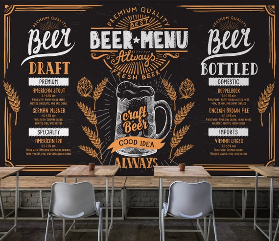 Craft Beer Bar Wallpaper Cafe Bistro Peel and Stick Wall Mural