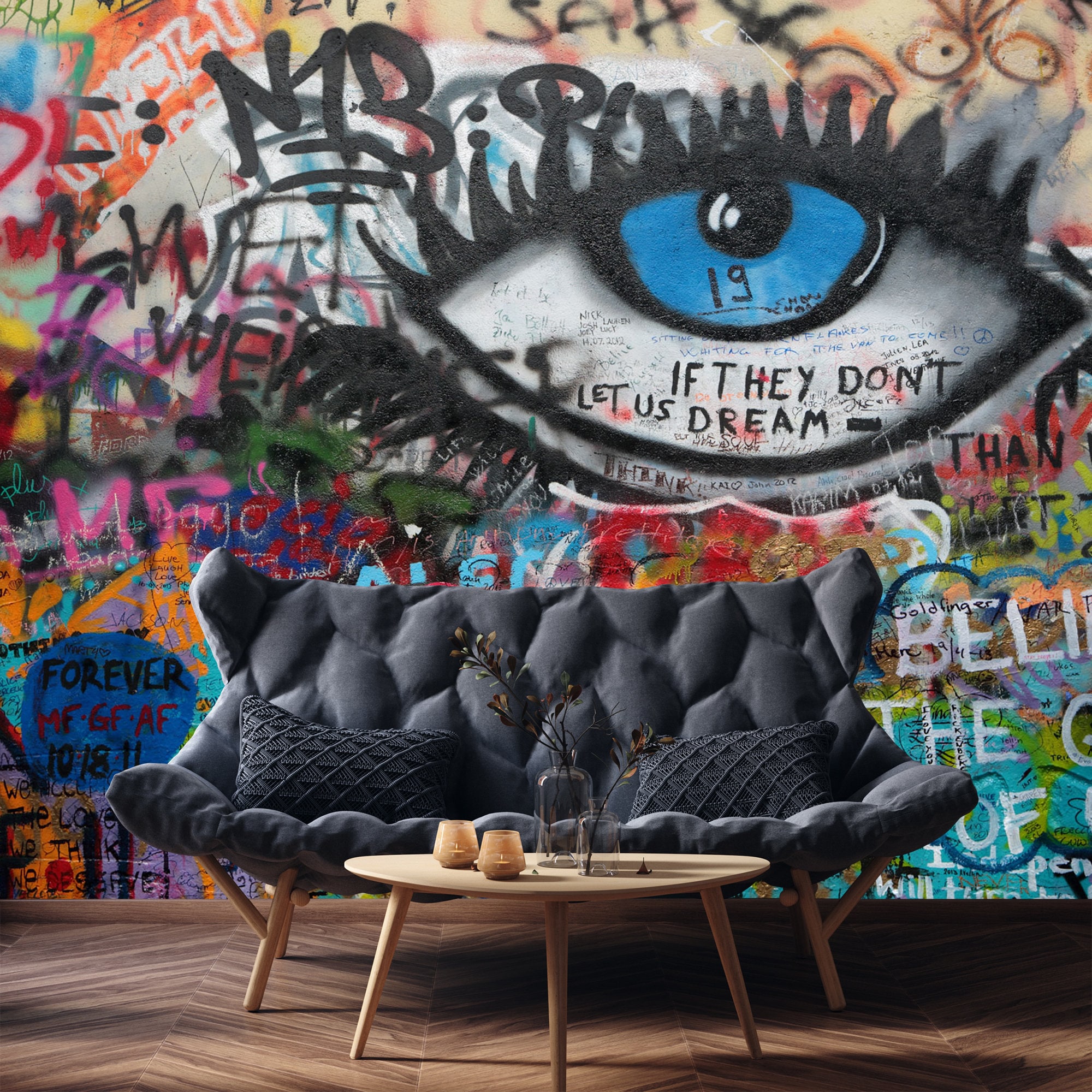 Urban Living Room Graffiti Wallpaper Street Art Design Big Etsy