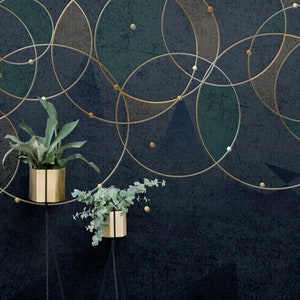 Dark Background Gold Circles Wallpaper Living Room Abstract Pattern Line Art Wallposter Kitchen wall art Interior Room Design Custom Size