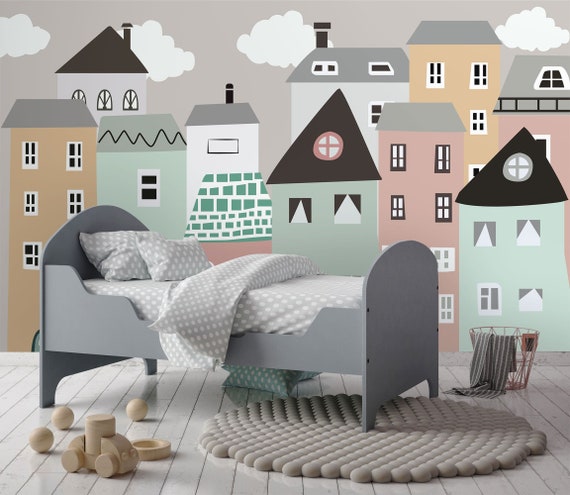 Cartoon Cityscape With Pastel Color Nursery Wallpaper Cute - Etsy Hong Kong Cartoon Cityscape With Pastel Color Nursery Wallpaper Cute - Etsy Hong Kong