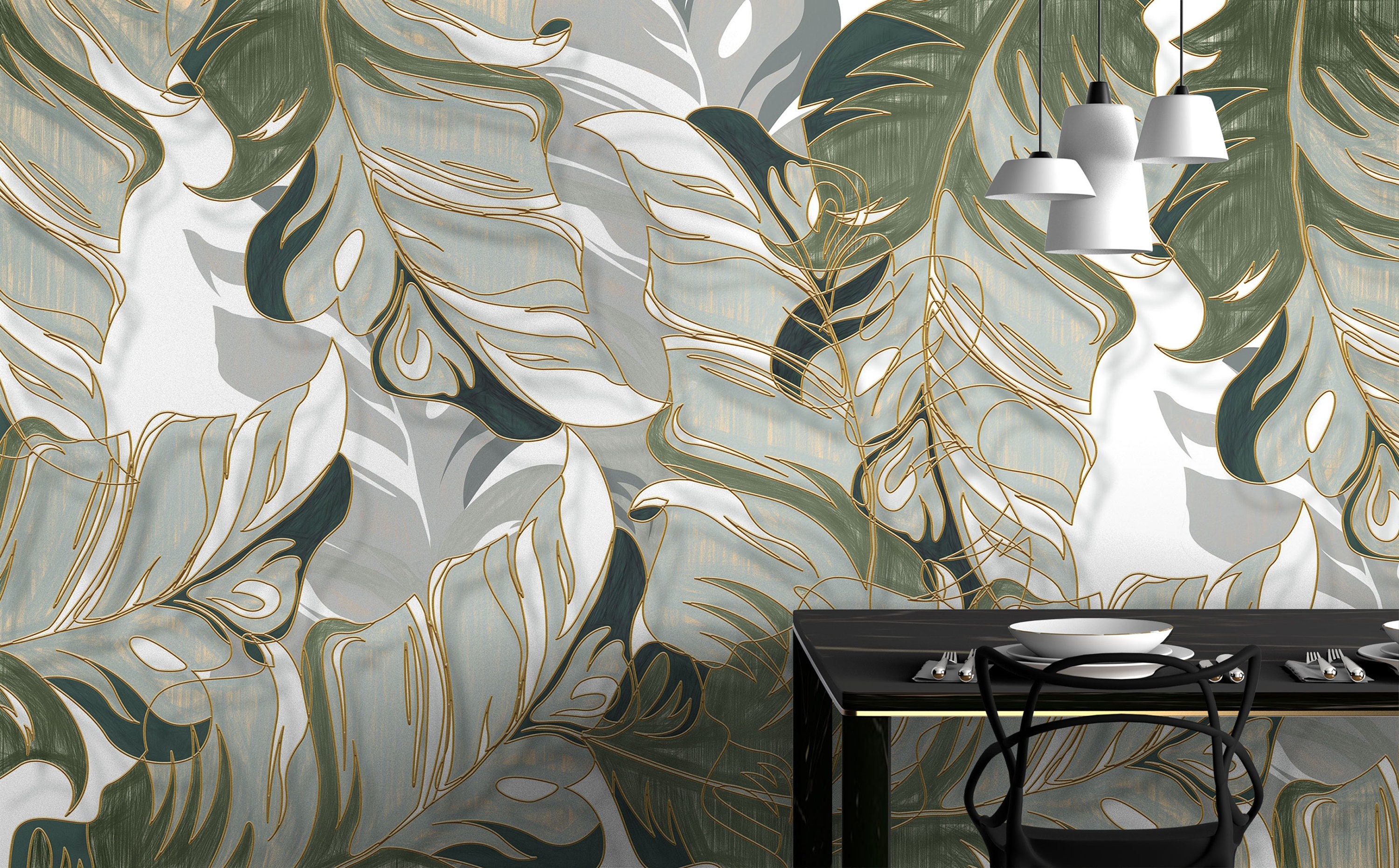 Gold Tropical Leaf Wallpaper: Elegant Peel and Stick Wall Mural - Etsy
