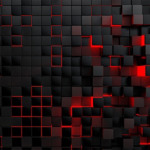 Abstrakte 3D-Cyberpunk-Tapete - Rotes und schwarzes quadratisches Wandbild - Geometrische Wanddekoration