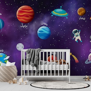 Solar System Wallpaper Mural: Kids Educational Space Decor