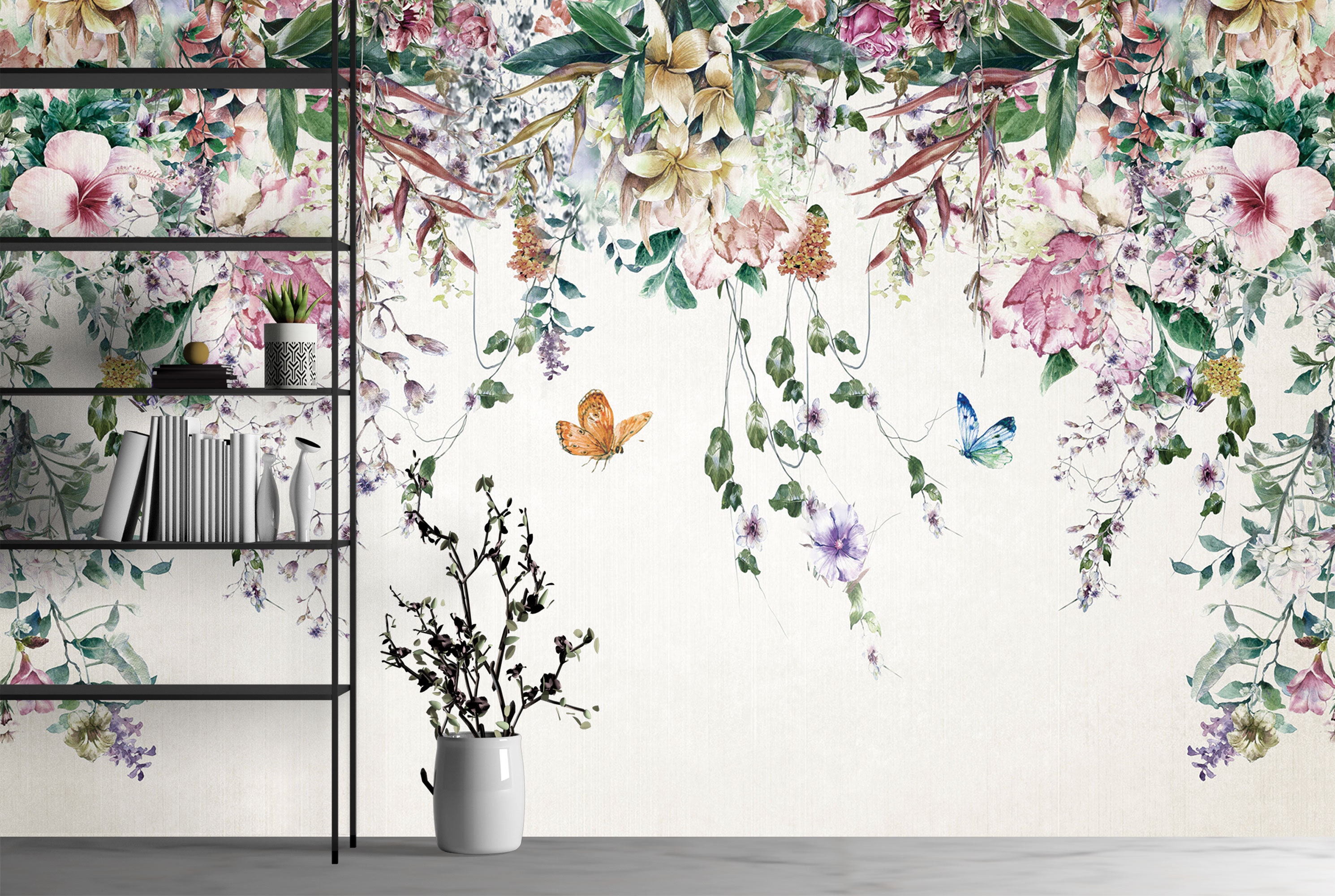 Floral Butterfly Wallpaper Mural: Pastel Nursery Decor, Peel and Stick ...