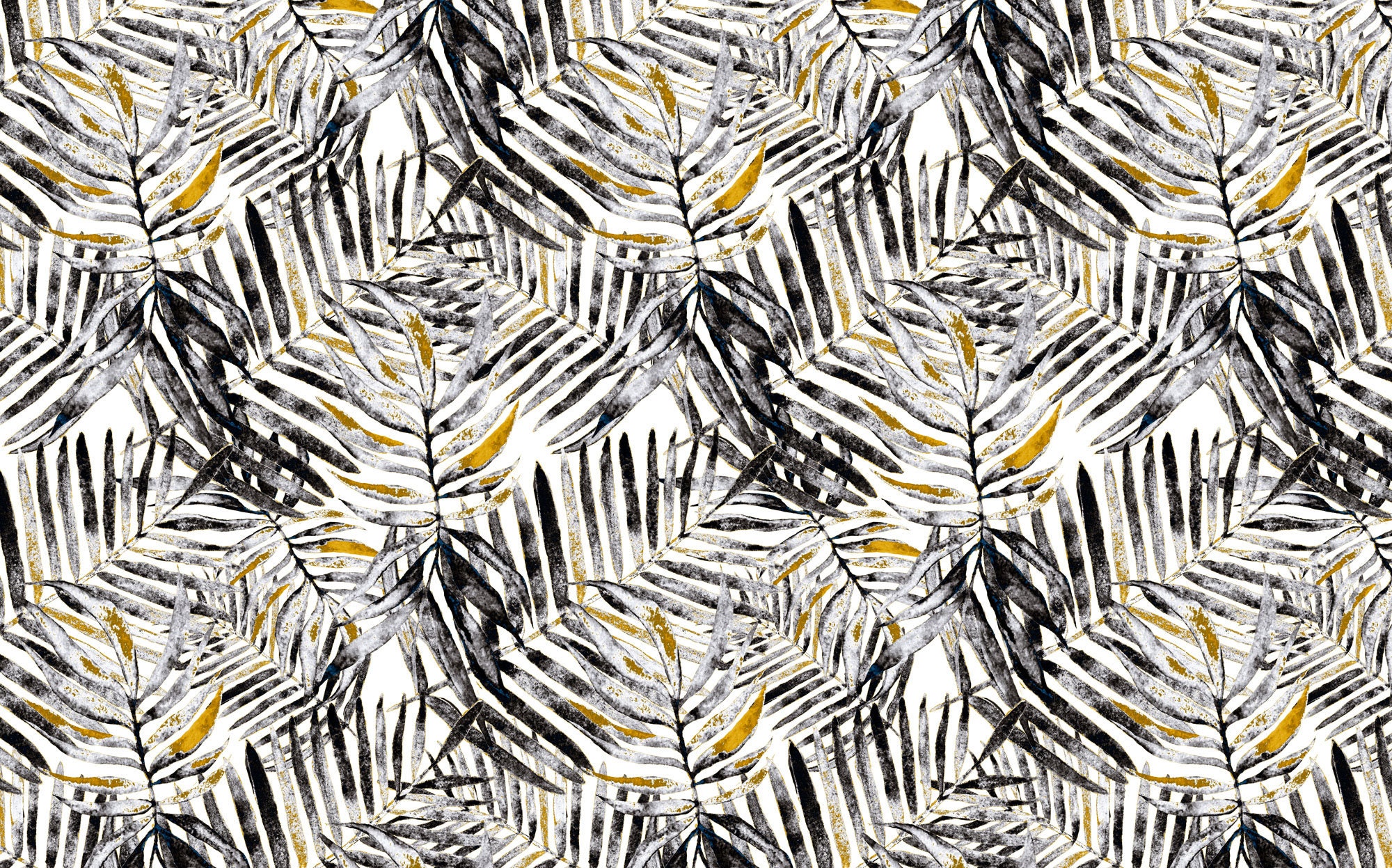 Black and Gold Palm Leaves Wallpaper Tropical Leaf Floral Etsy