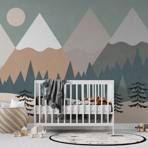 Mountain Wallpaper for Nursery | Nursery Wallpaper | Peel and Stick Wallpaper for Kids Room | Mural Wallpaper