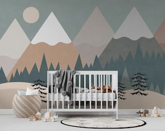 Mountain Wallpaper for Nursery | Nursery Wallpaper | Peel and Stick Wallpaper for Kids Room | Mural Wallpaper