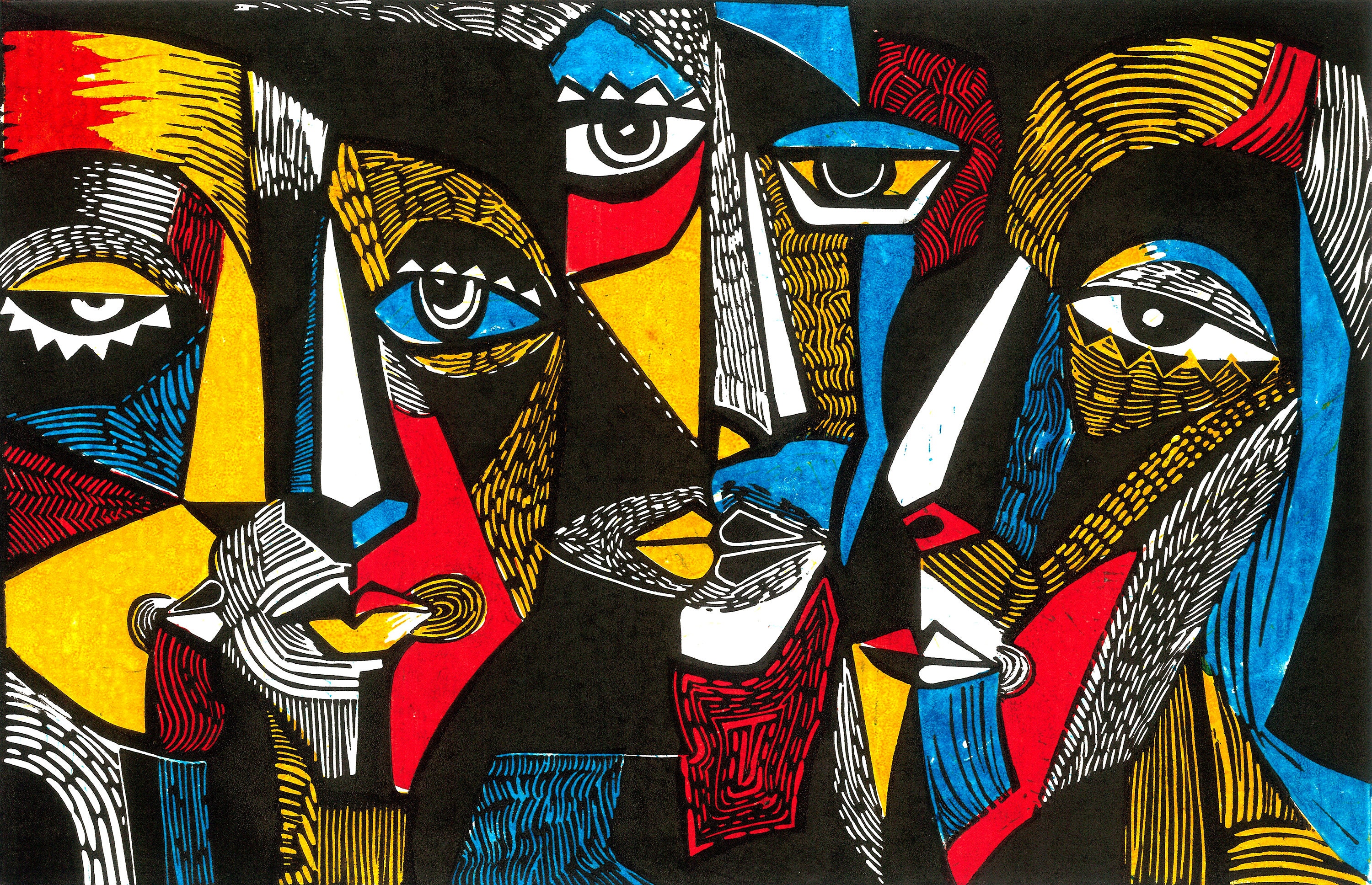 Cubism Wallpaper: Abstract Painting Style, Black Accent Wall - Etsy