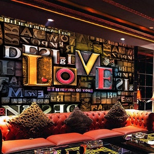 Colorful Typography Wallpaper, Alphabet Love Wording Relief Peel and