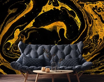 Black and Gold Marble Wallpaper: Abstract Peel and Stick Wall Mural