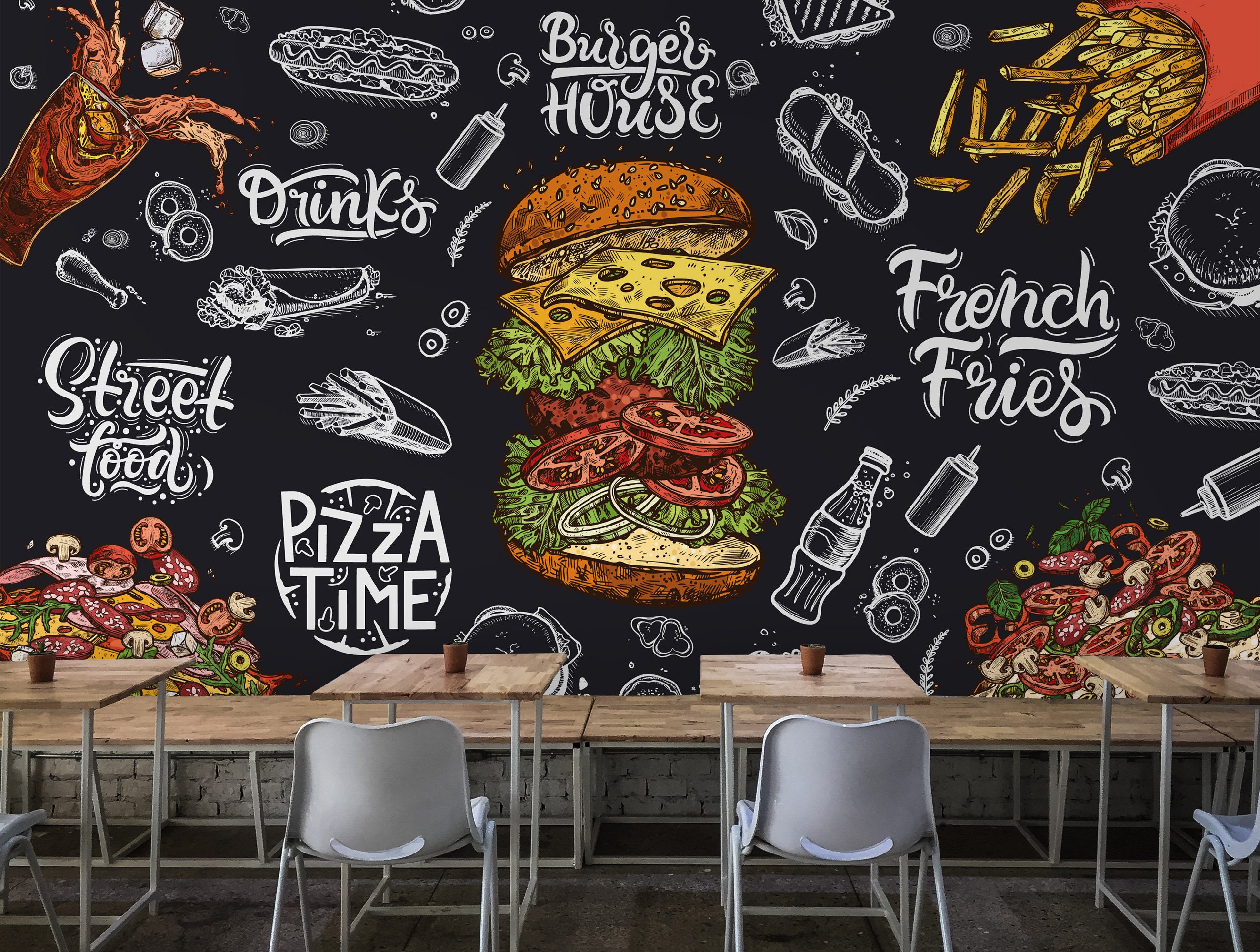 Home & Garden Food Wall Mural Restaurant Wallpaper Fast Food Menu