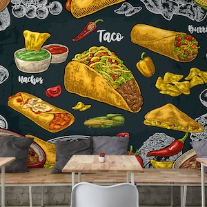 Mexican Restaurant Wallpaper, Fast Food Mural - Culinary Peel & Stick Wall Decor