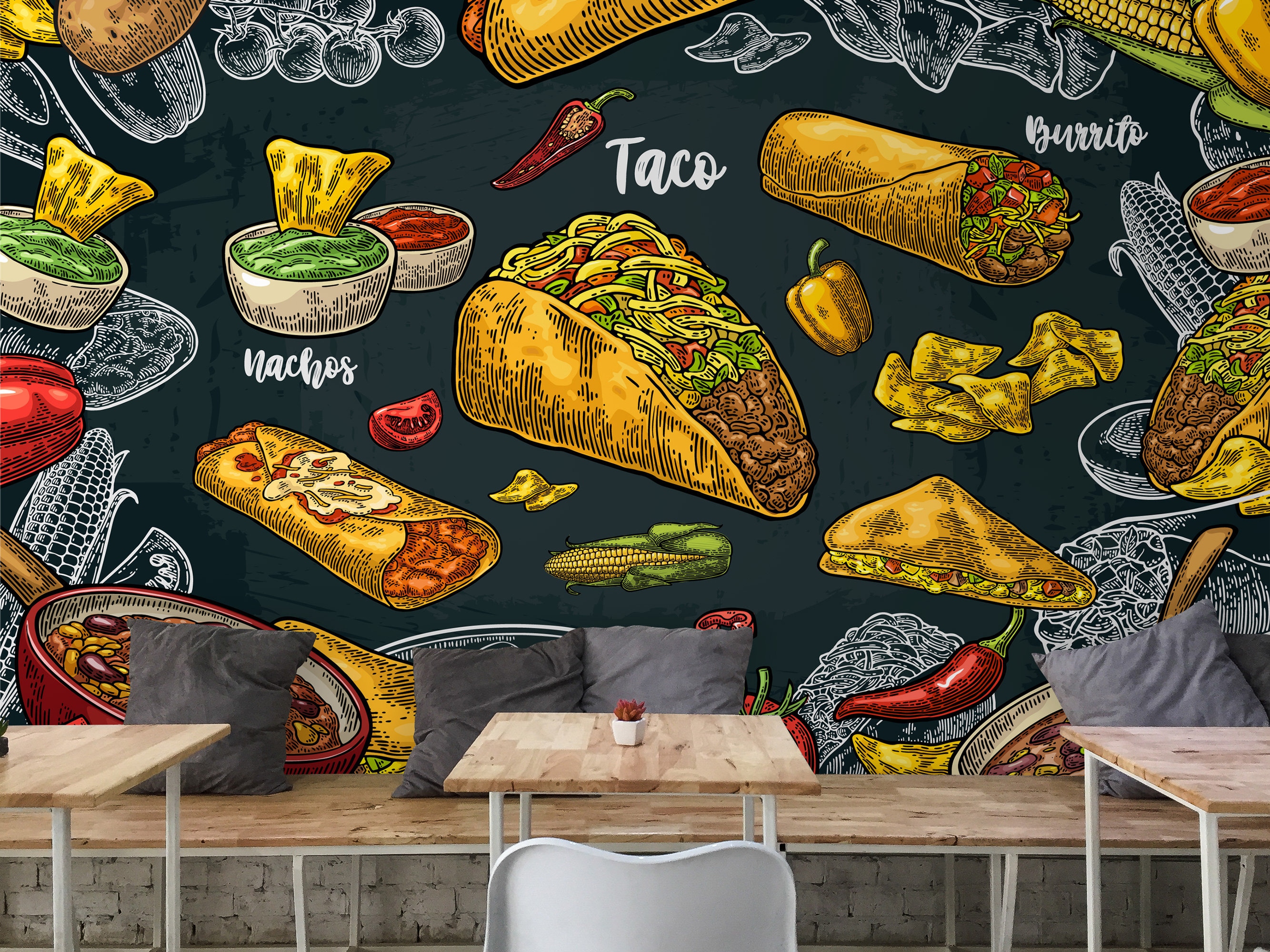 Papel pintado de restaurante mexicano mural de comida rápida - Etsy España Papel pintado de restaurante mexicano mural de comida rápida - Etsy España