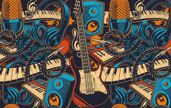 Music Instrument Cafe Wallpaper Modern Rock Bar Wall Mural - Etsy Singapore Music Instrument Cafe Wallpaper Modern Rock Bar Wall Mural - Etsy Singapore