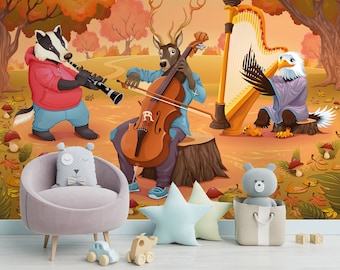 Animal Orchestra Wallpaper Mural: Music Joy Kids Room Decor