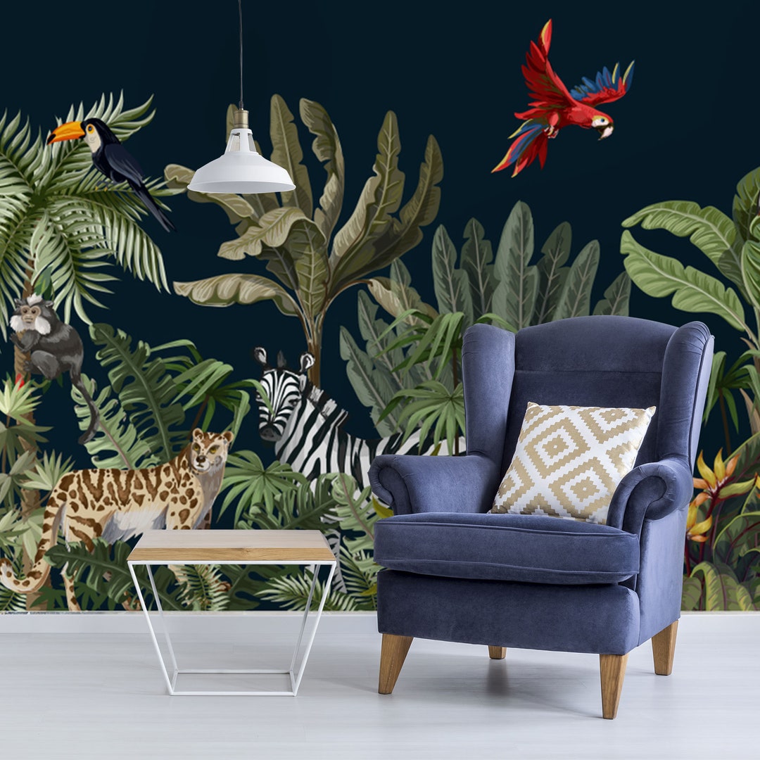 Tropical Jungle Animals Peel and Stick Wall Mural - Etsy