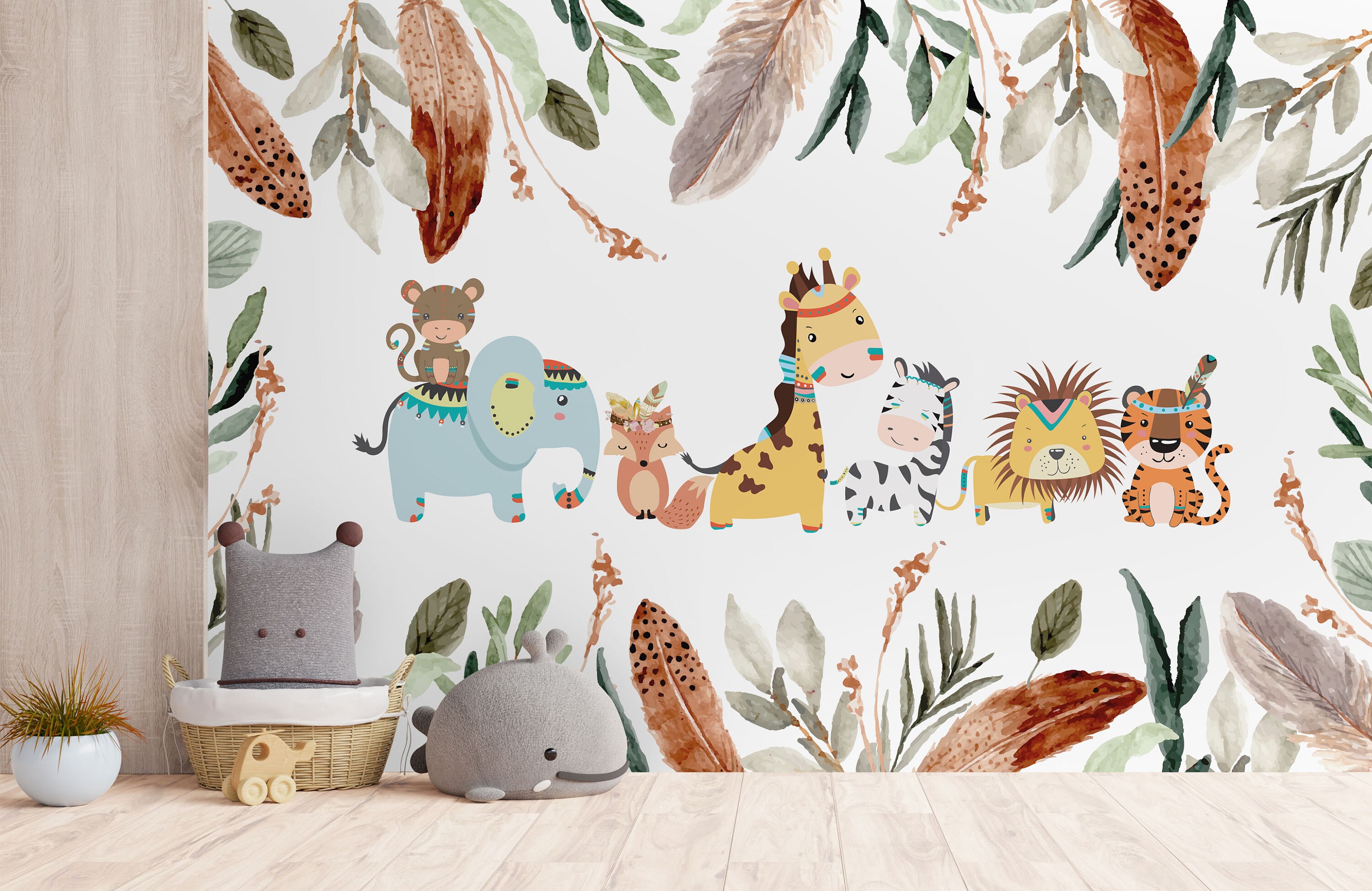 Animal Nursery Wallpaper in Boho Theme Cute Animals and Etsy