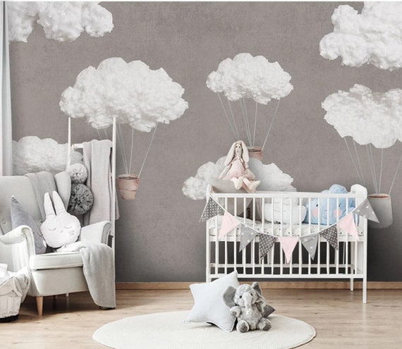 A Neutral Nursery Design with Cloud Wallpaper  Little Crown Interiors