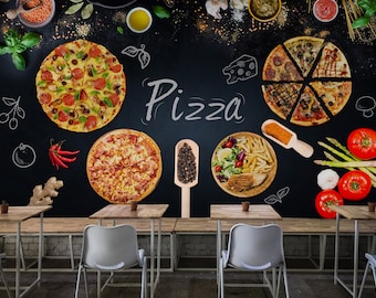 Papel tapiz autoadhesivo para restaurantes, pizzas, papel tapiz negro y cocinas