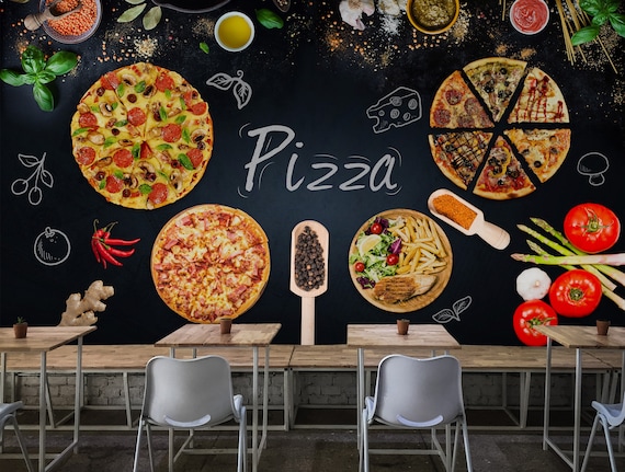 Wallpaper für Restaurant abziehen und aufkleben Pizza Wallpaper Schwarze  Tapete Küche Wallpaper | Bilder