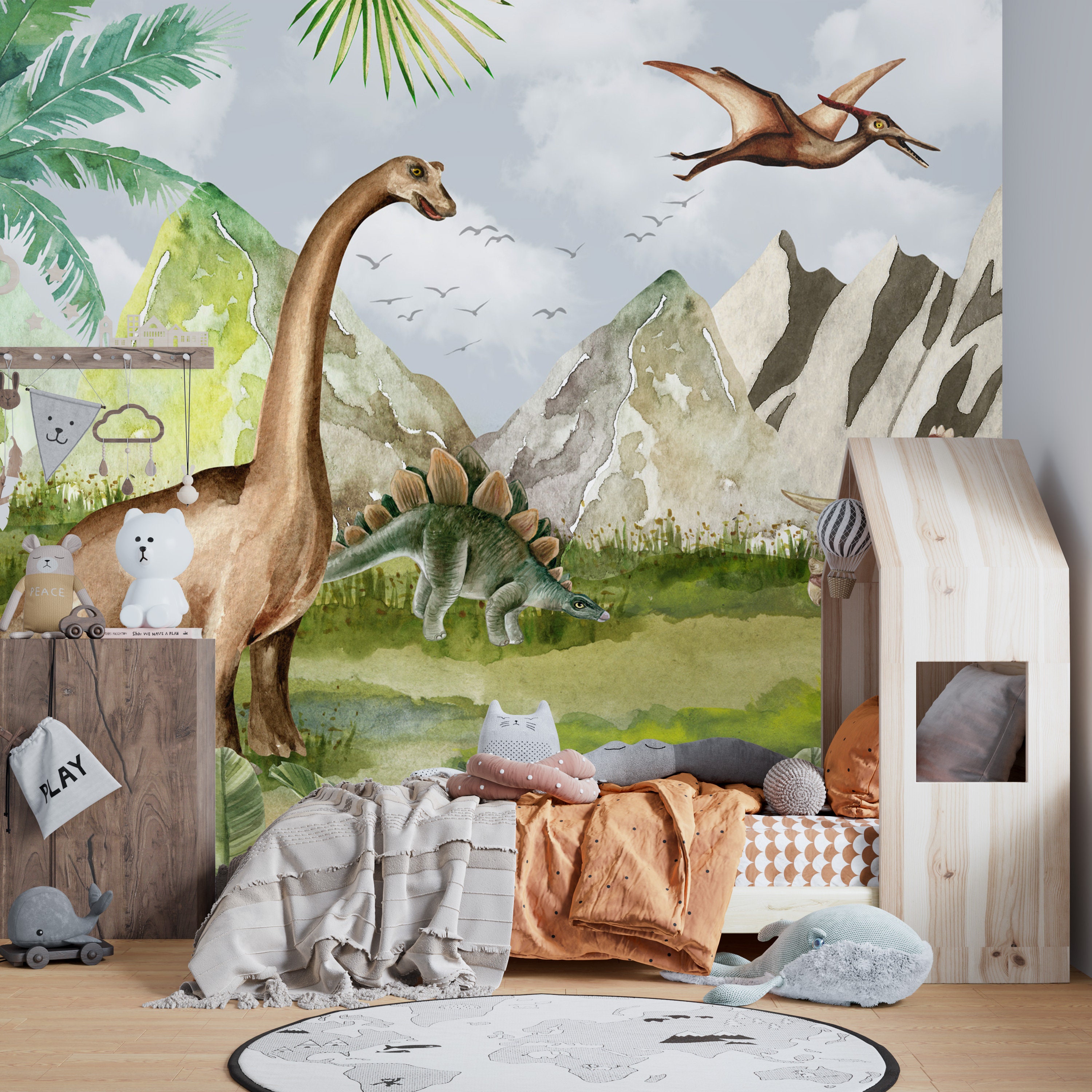 Papel pintado infantil dinosaurios - Jurassic Friends 127677