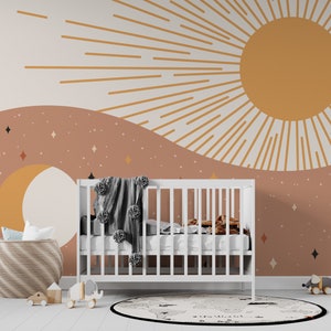 Boho Nursery Wallpaper | Sun and Moon Wallpaper | Kids Room Wallpaper | Pastel Wallpaper