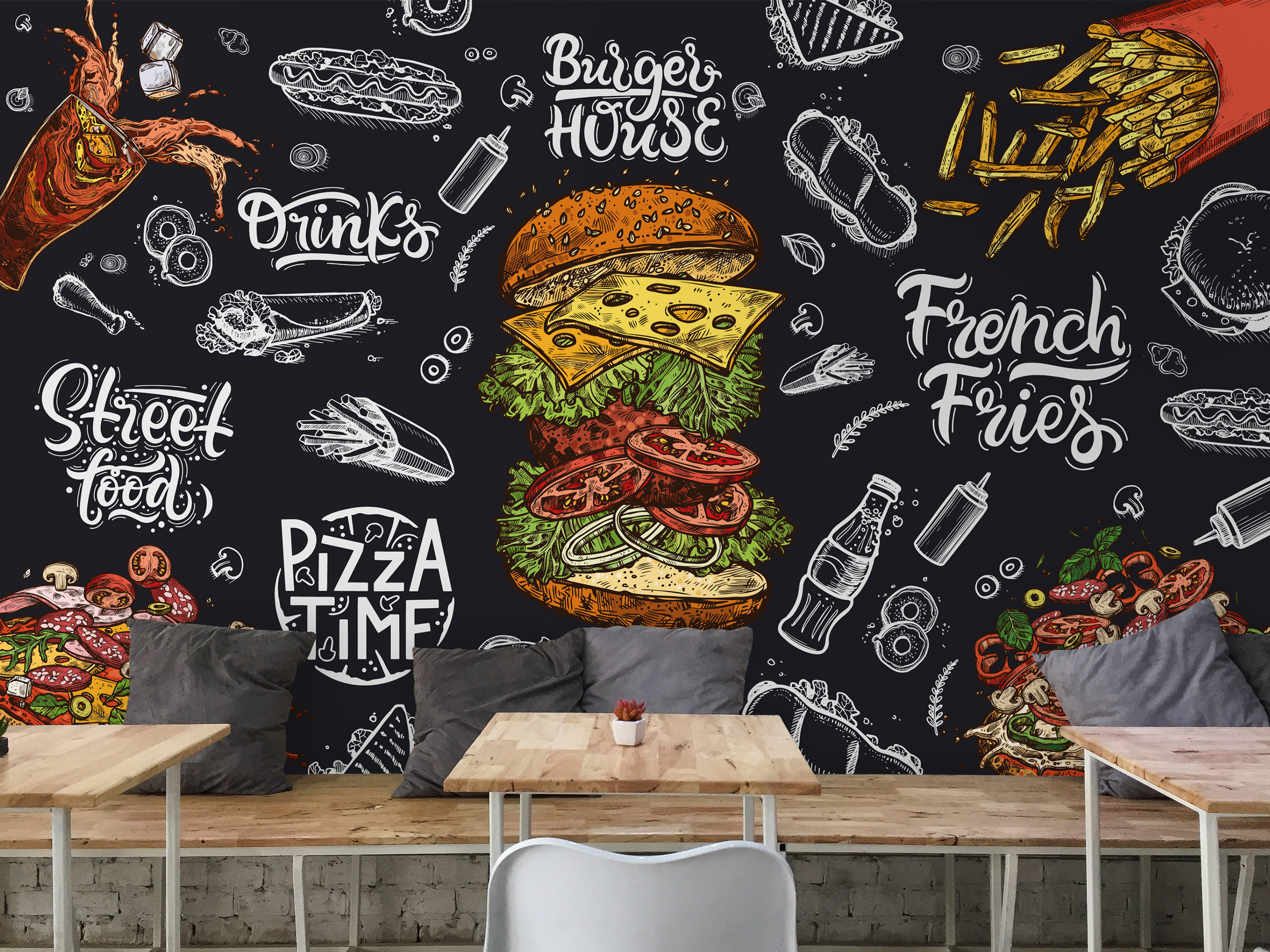 Fast Food Restaurant Wallpaper Culinary Peel and Stick Wall - Etsy Canada