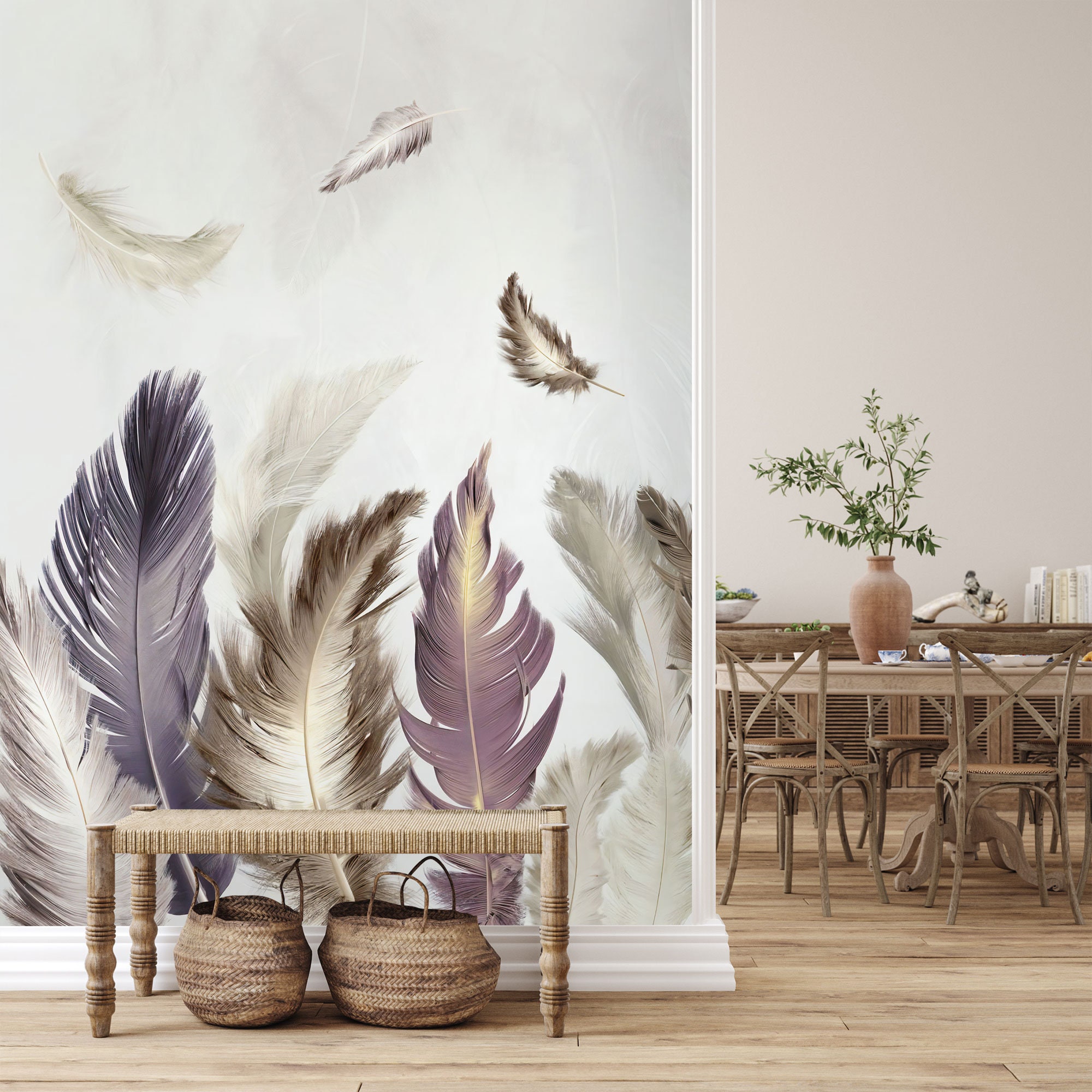 Pastel Color Feather Wallpaper Exotic Bird Feathers Wall - Etsy