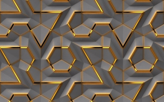 3D Look Abstract Gold Geometric Shapes Wallpaper Gray - Etsy 3D Look Abstract Gold Geometric Shapes Wallpaper Gray - Etsy