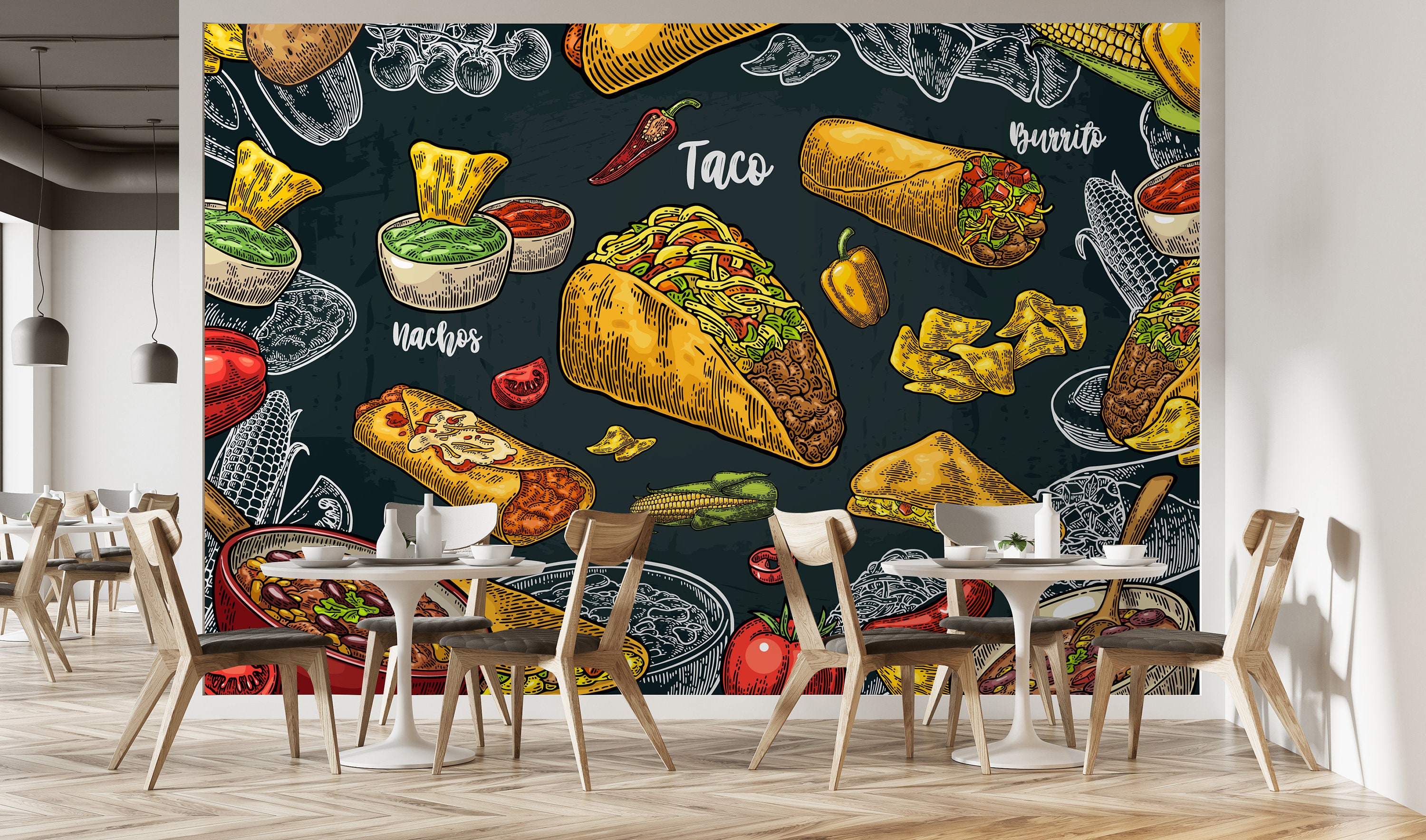 Mexican Restaurant Wallpaper Fast Food Mural Culinary Peel - Etsy
