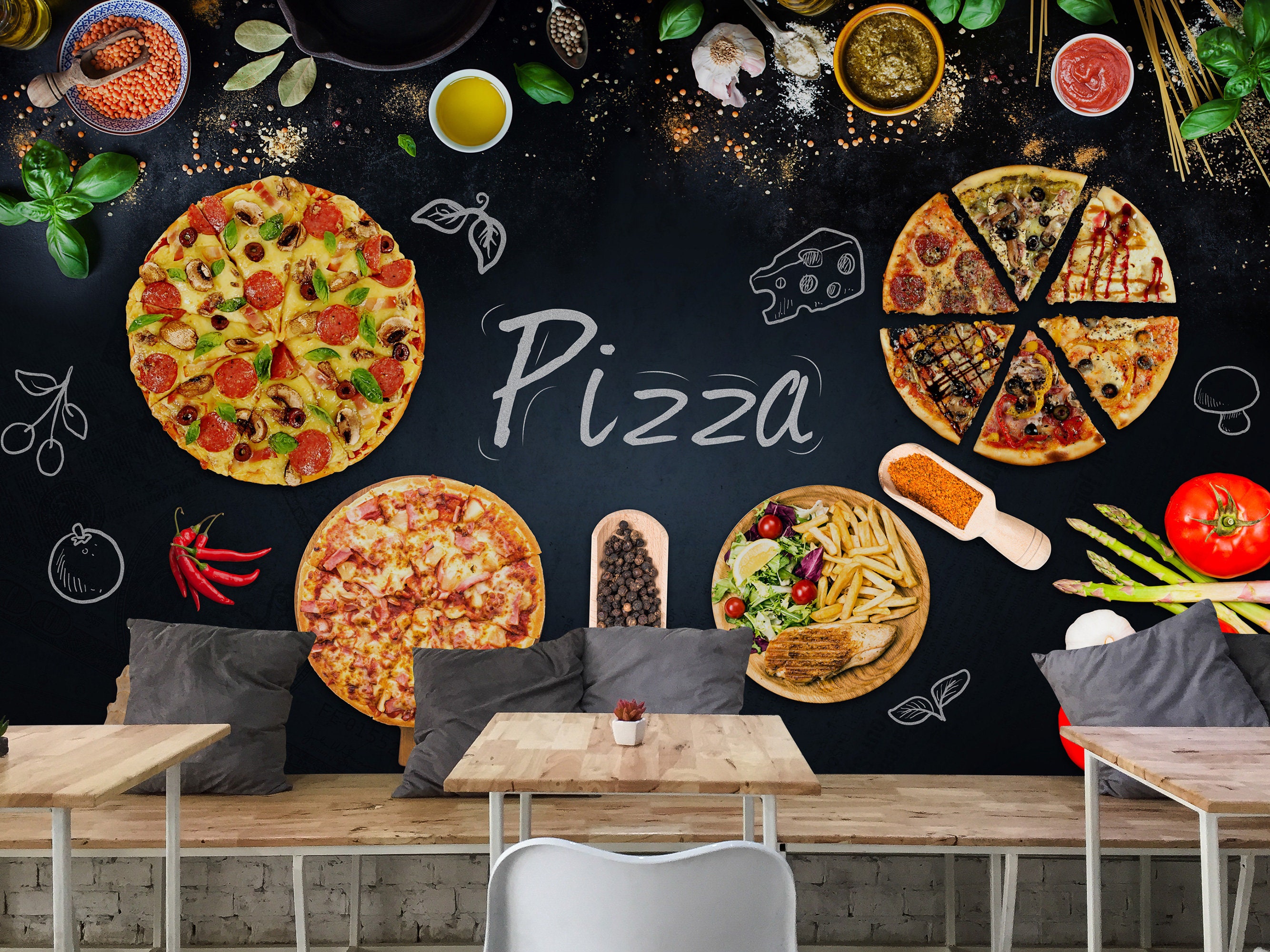 Pizza Restaurant Wallpaper Culinary Wall Mural Bistro Cafe - Etsy New  Zealand