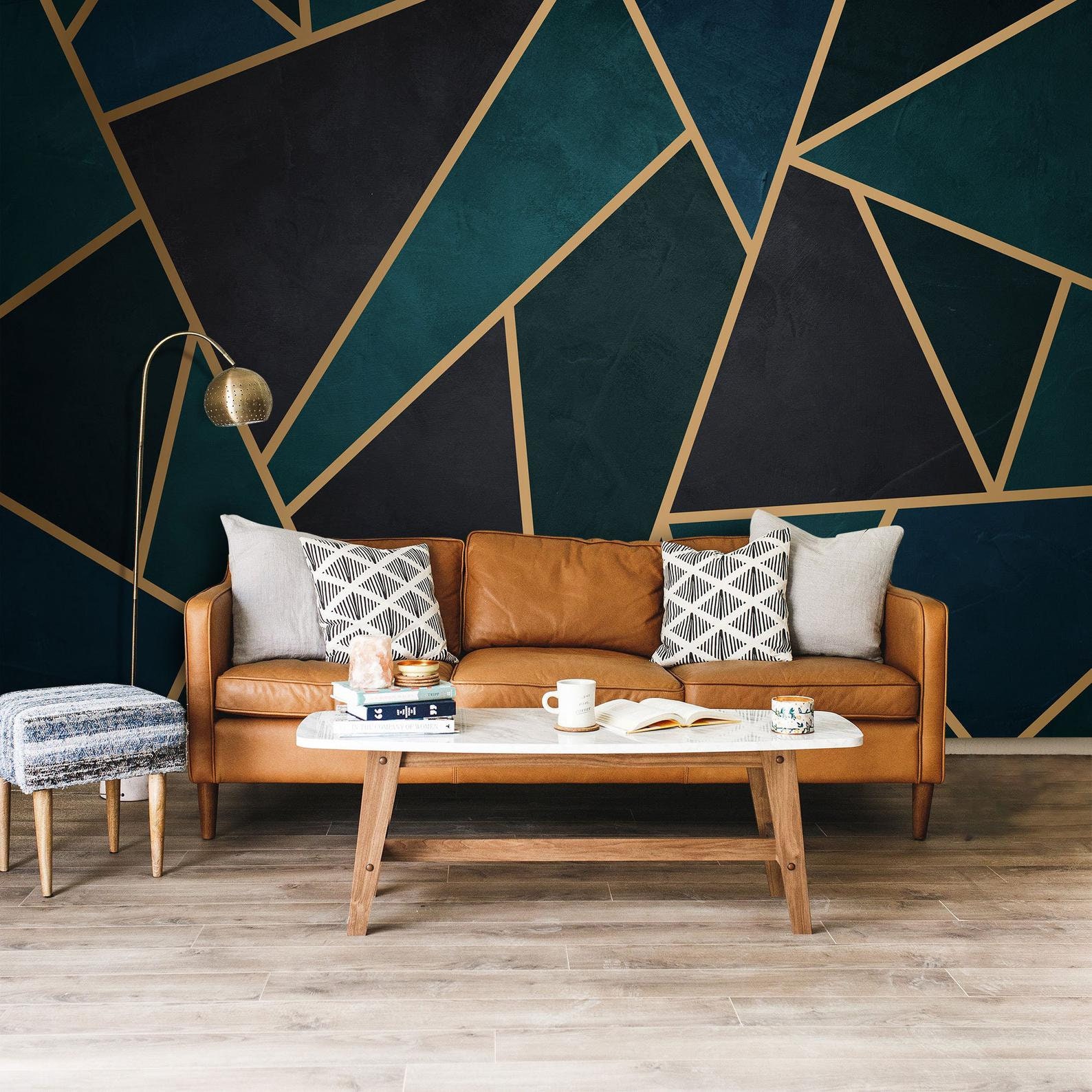 Abstract Dark Green Wallpaper Geometric Gold Lines Living Room - Etsy Abstract Dark Green Wallpaper Geometric Gold Lines Living Room - Etsy