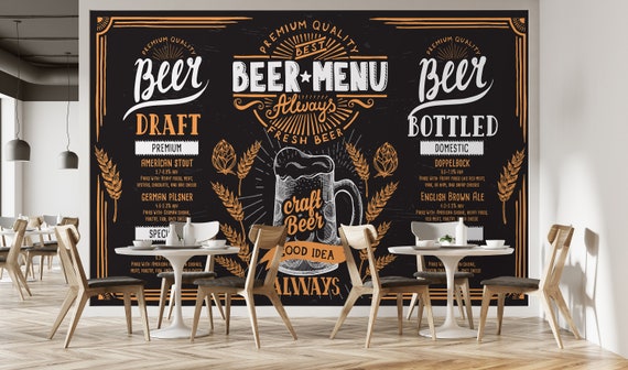 クラフトビールバーの壁紙：パブメニューの壁画、剥がして貼るだけ