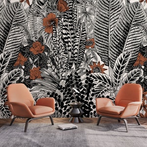 Tropische Blätter Tapete: Maximalistisches Blumen Wandbild