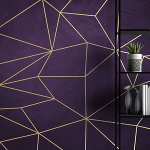 Lila Hintergrund Goldlinien Geometrische Kunst Tapete Abstraktes Indigo Wandbild Leicht Abnehmbares Muster Wohnzimmer Benutzerdefinierte Design Wandkunst