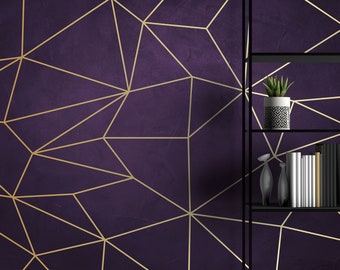 Geometric Wallpaper: Purple & Gold Lines, Abstract Wall Mural